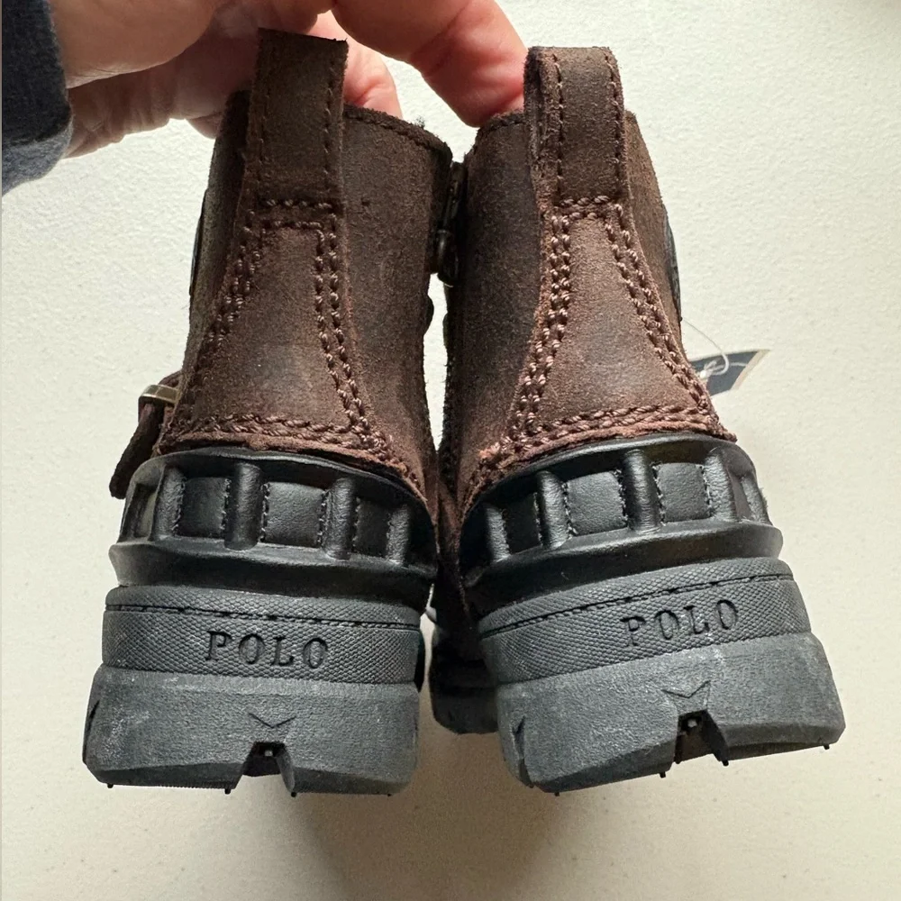 Polo by Ralph Lauren Boys Oslo High Weatherproof Brown Leather-Suede Boots NWT